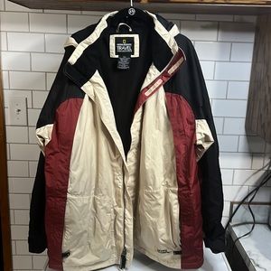 Tri Color National Geographic Travel Collection XXL jacket. Tan/Black/Burgundy
